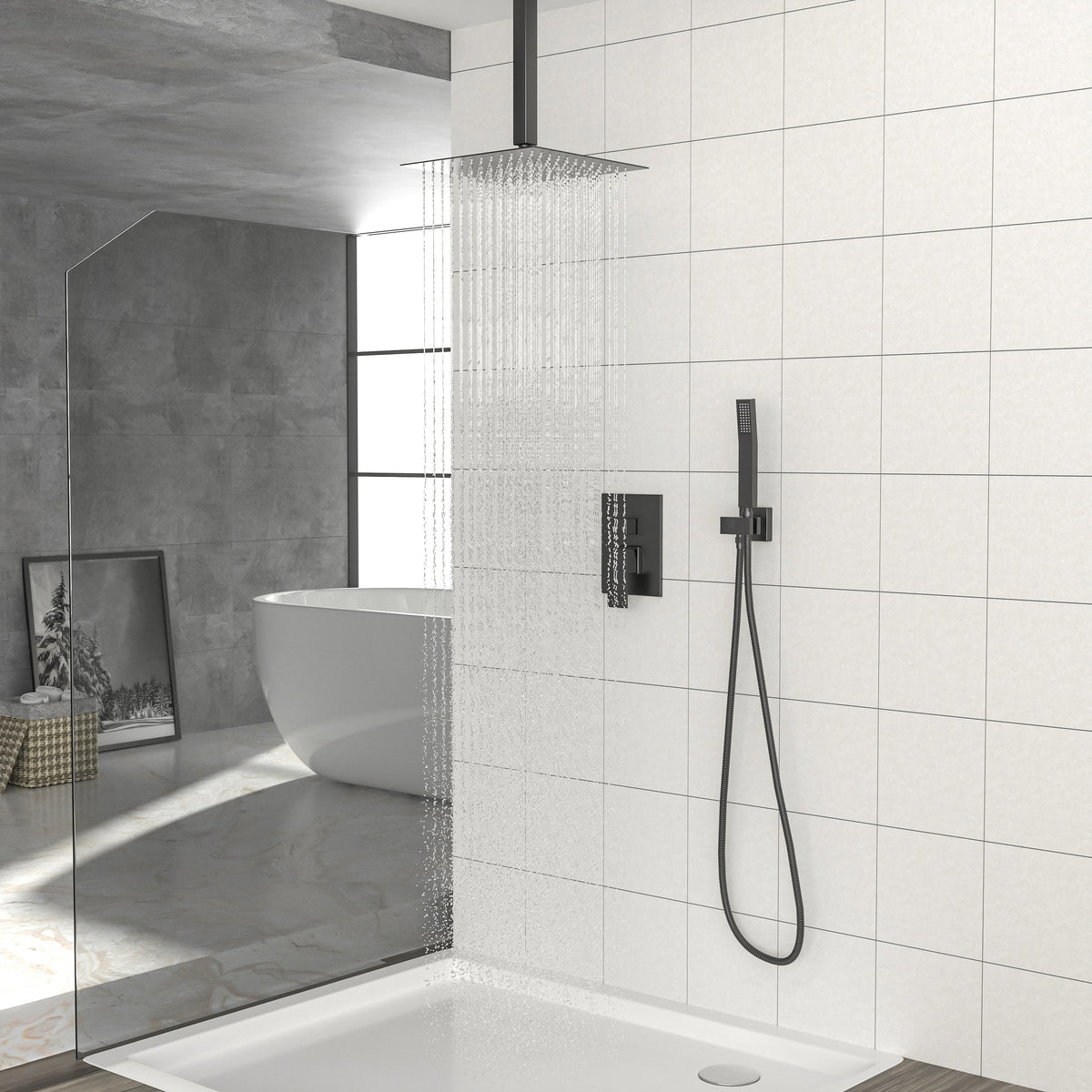 Dual Shower Head - 10 Inch Ceiling Mount Square Shower System