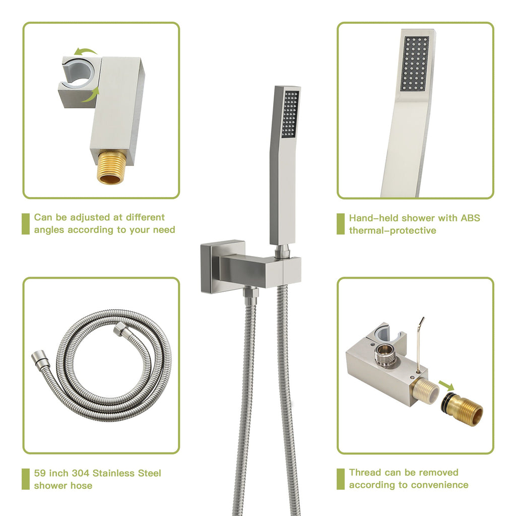 Brushed Nickel Shower System with Waterfall Tub Spout