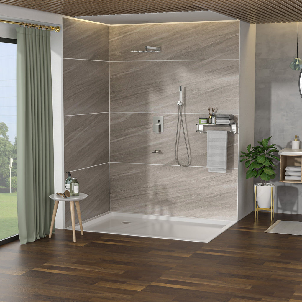 Brushed Nickel Shower System with Waterfall Tub Spout