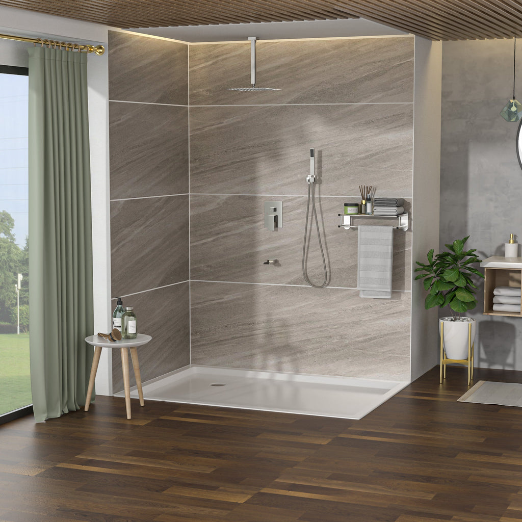 Brushed Nickel Shower System with Waterfall Tub Spout