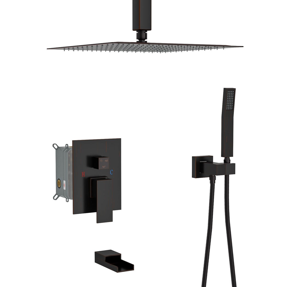 Shower System with Waterfall Tub Spout