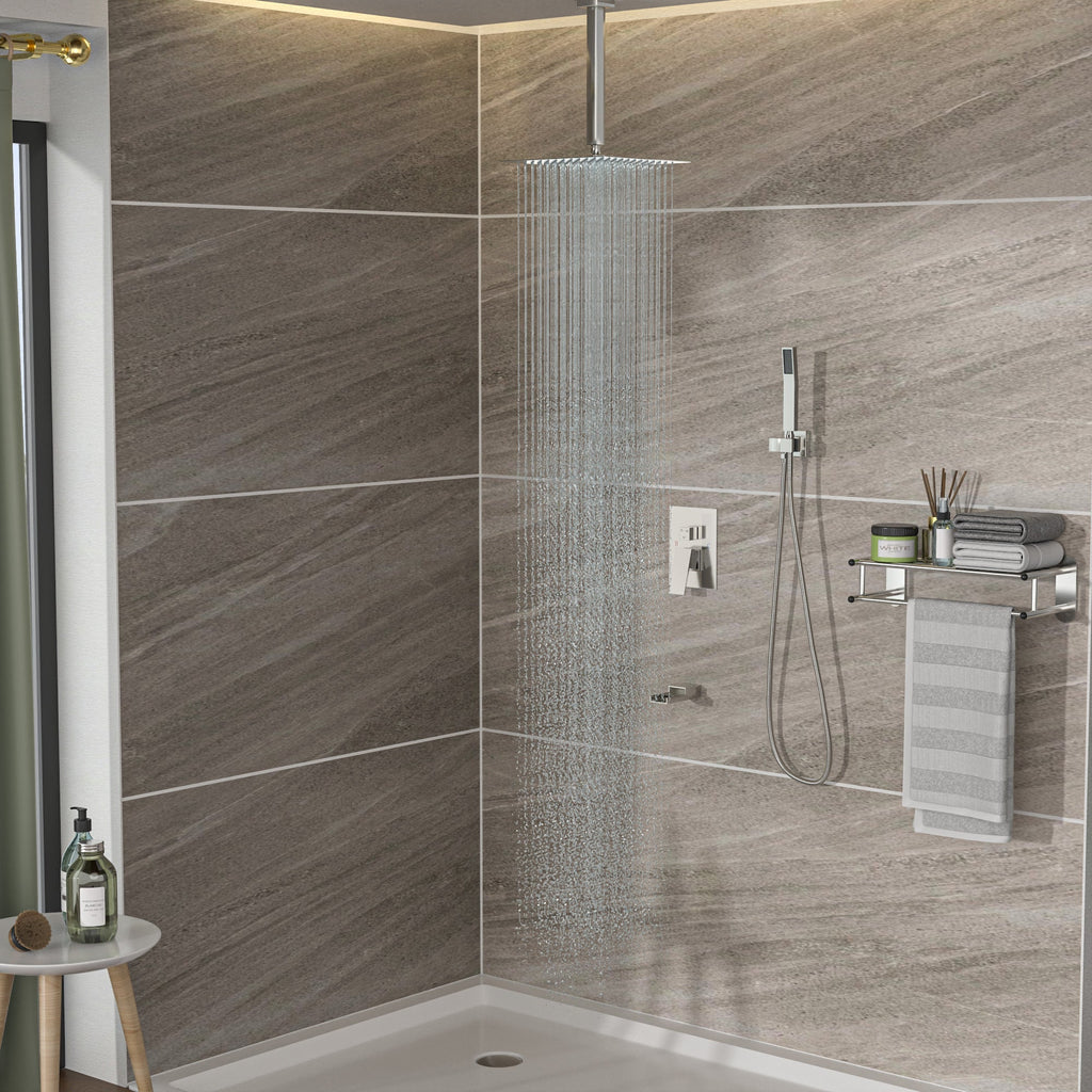 Brushed Nickel Shower System with Waterfall Tub Spout
