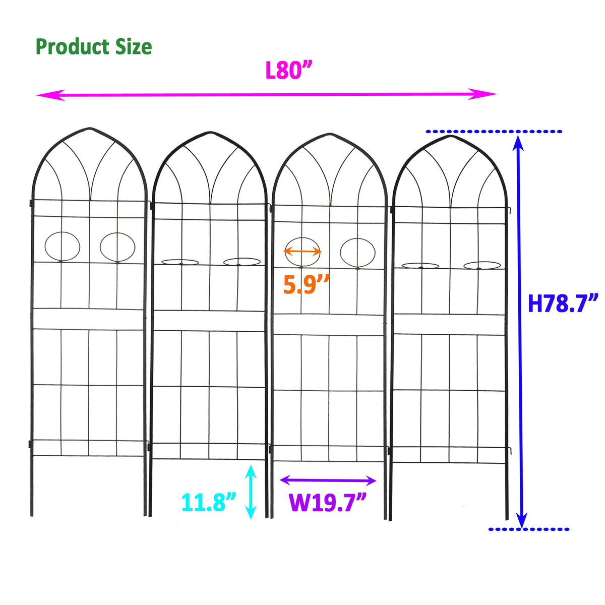 4 Pack Metal Garden Trellis - 78.7" x 19.7"