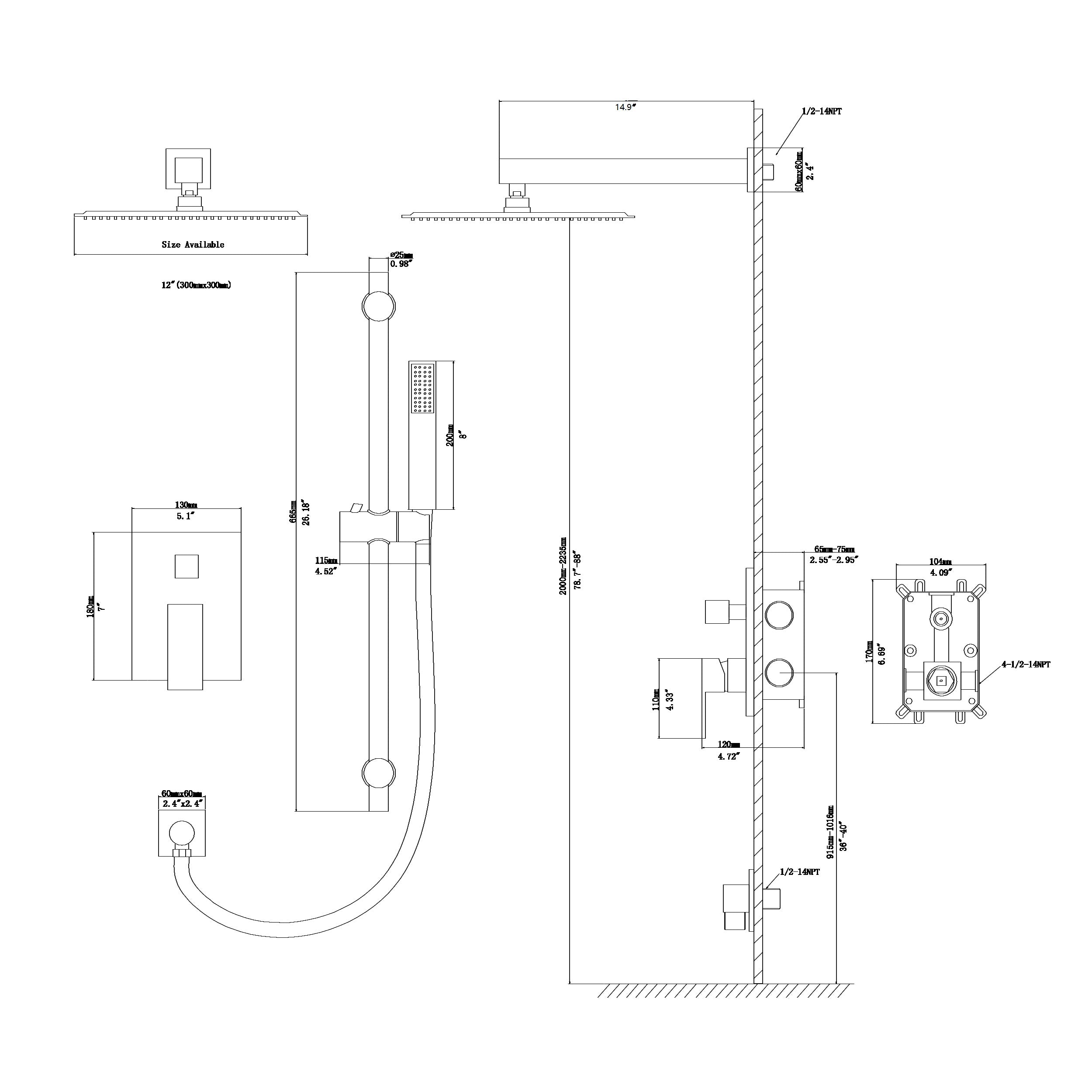 Shower System with Adjustable Slide Bar - Matte Black