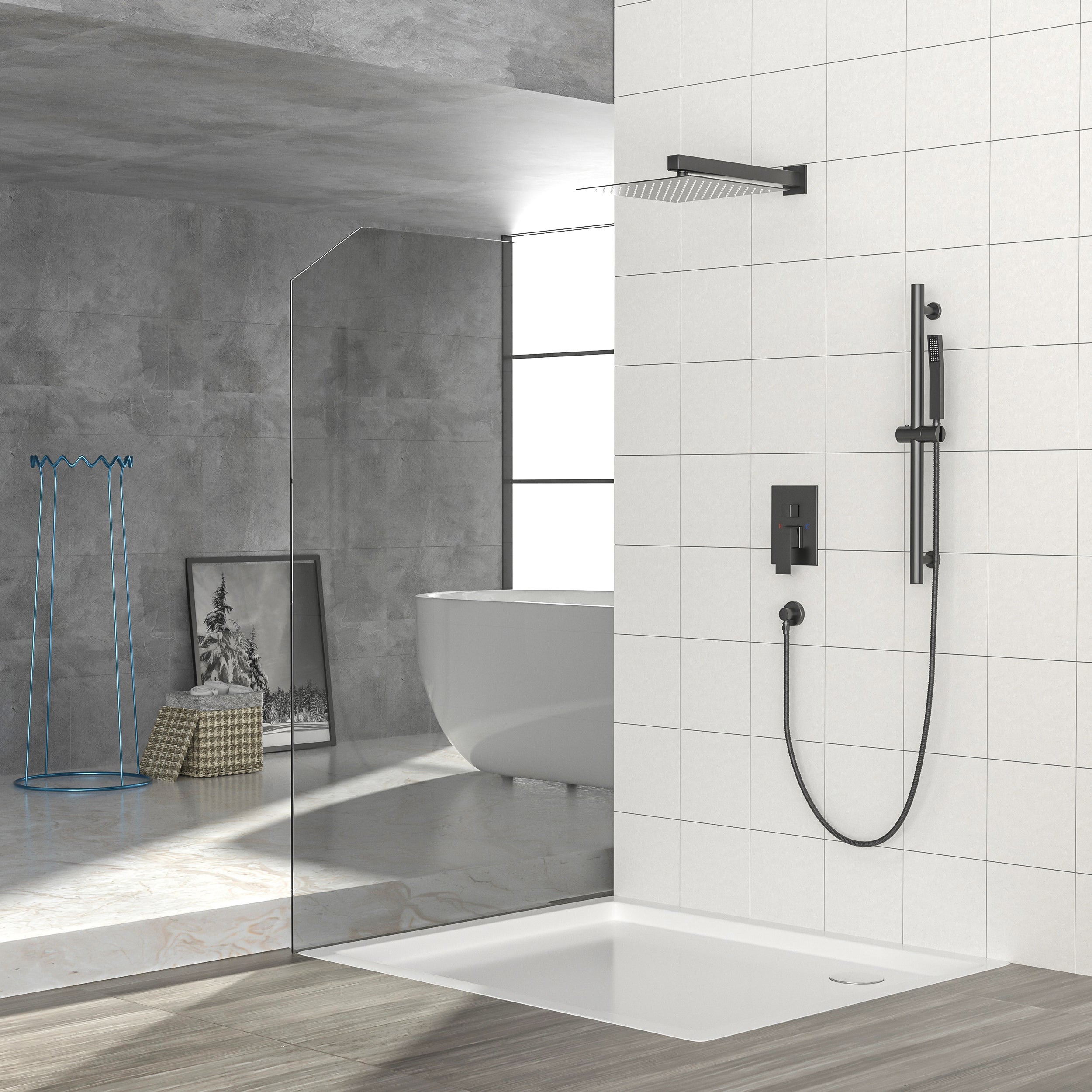 Shower System with Adjustable Slide Bar - Matte Black
