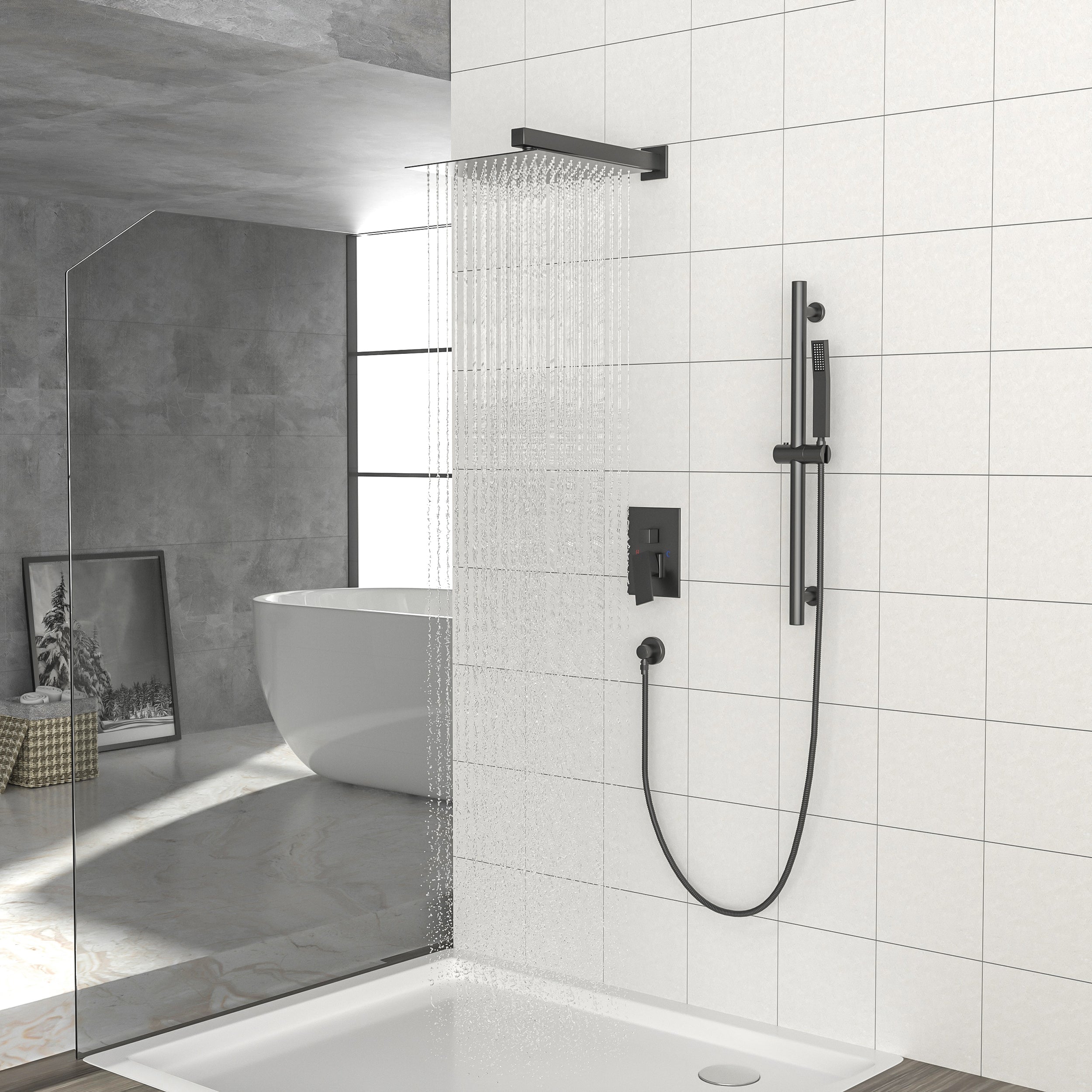 Shower System with Adjustable Slide Bar - Matte Black