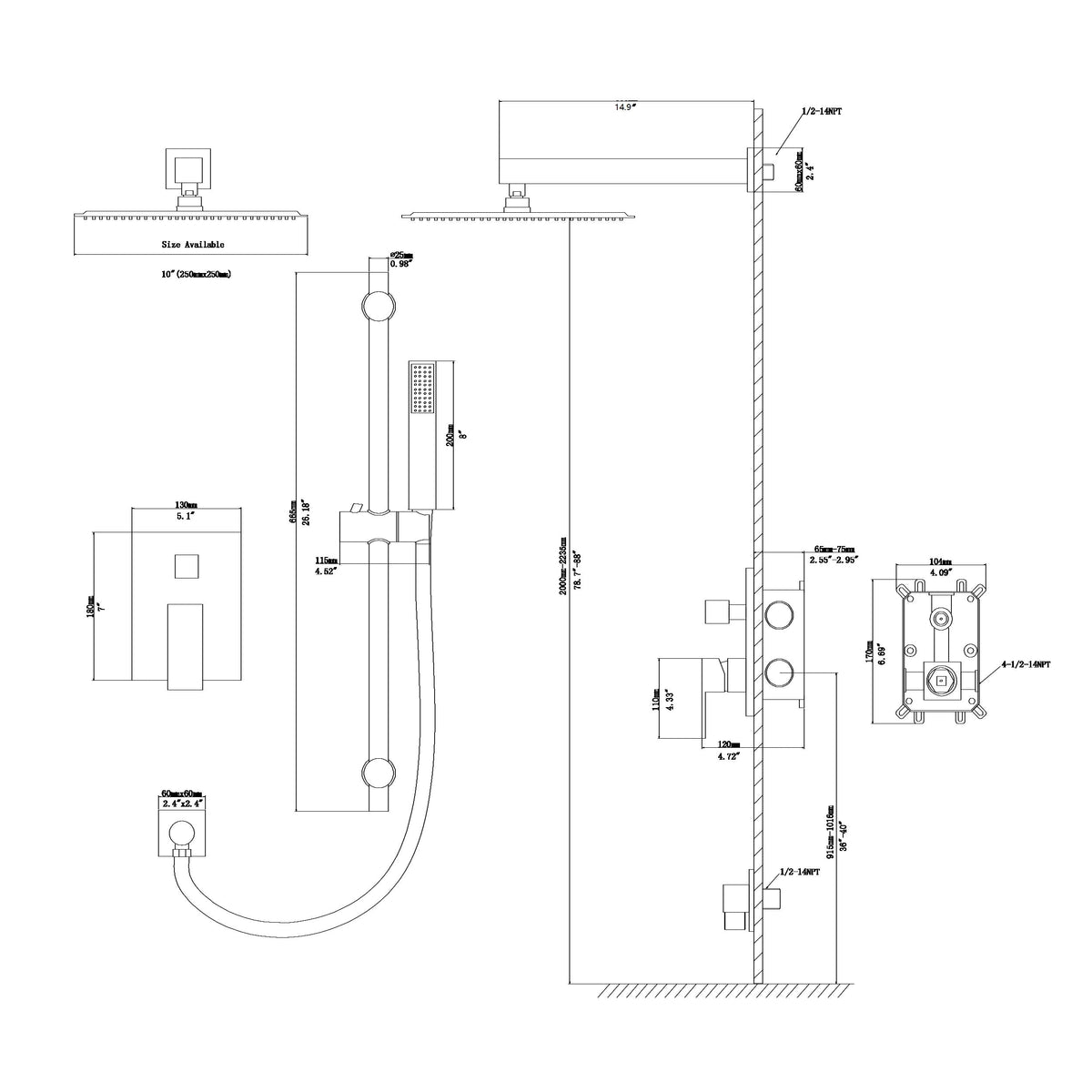Shower System with Adjustable Slide Bar