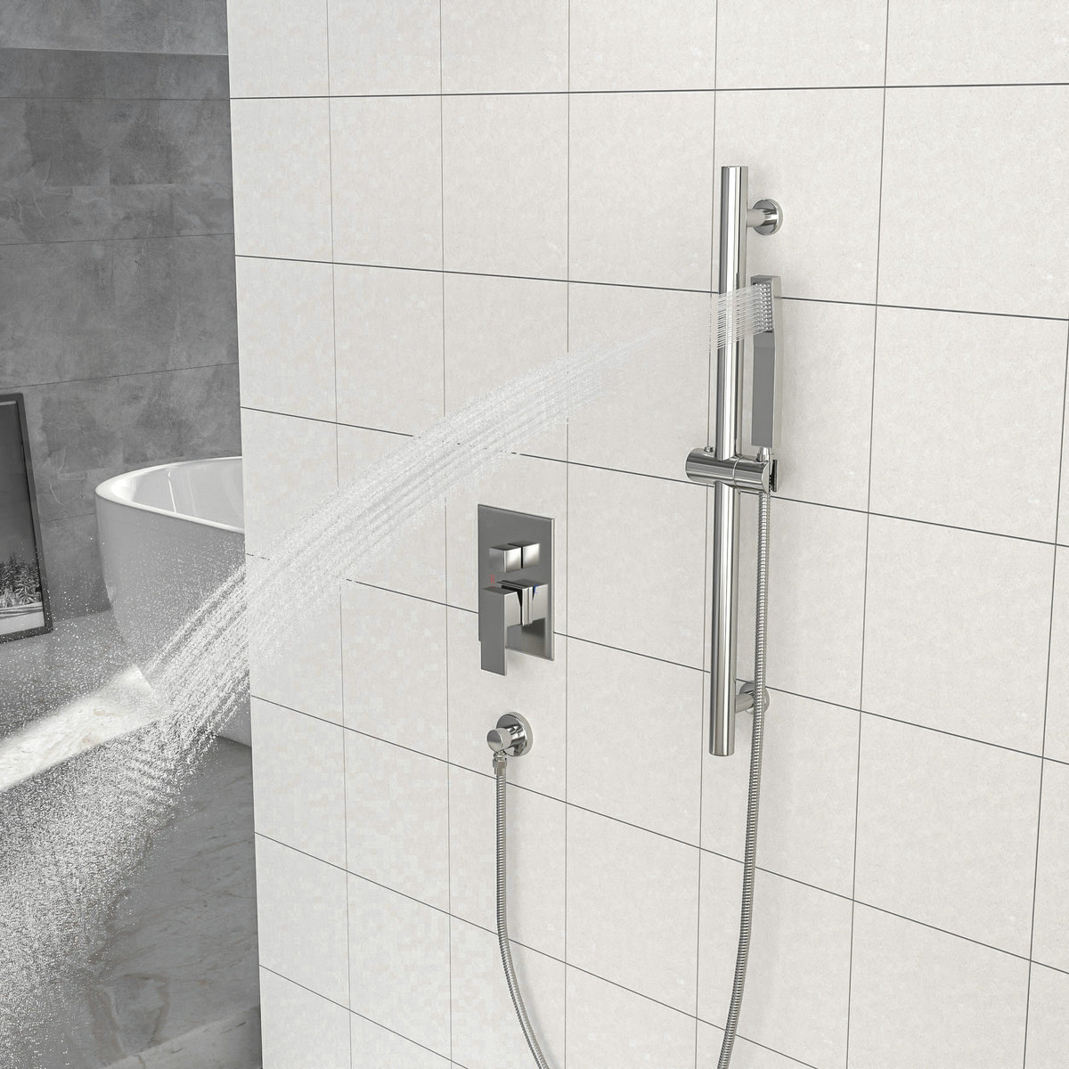 Brushed Nickel Shower System with Adjustable Slide Bar