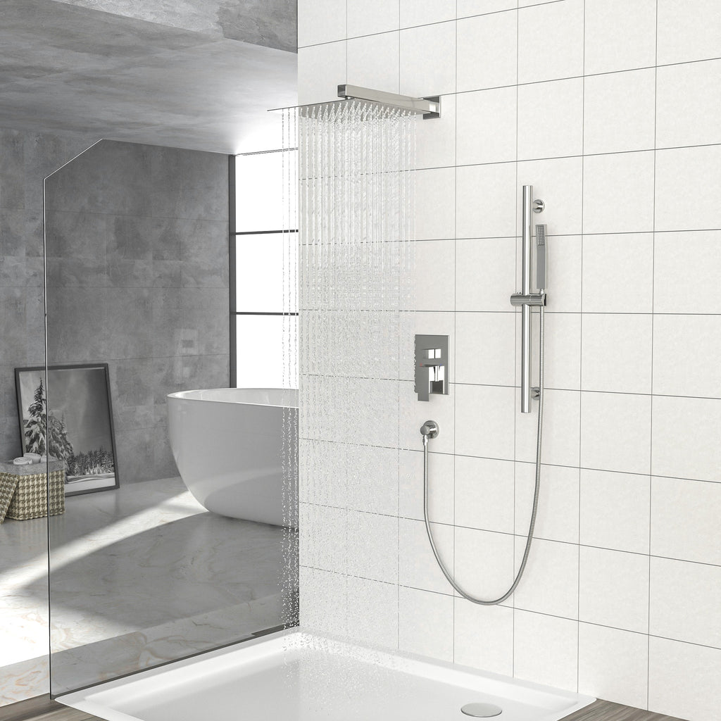 Brushed Nickel Shower System with Adjustable Slide Bar