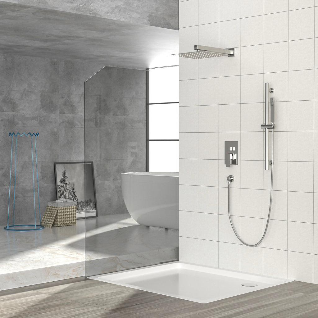 Brushed Nickel Shower System with Adjustable Slide Bar