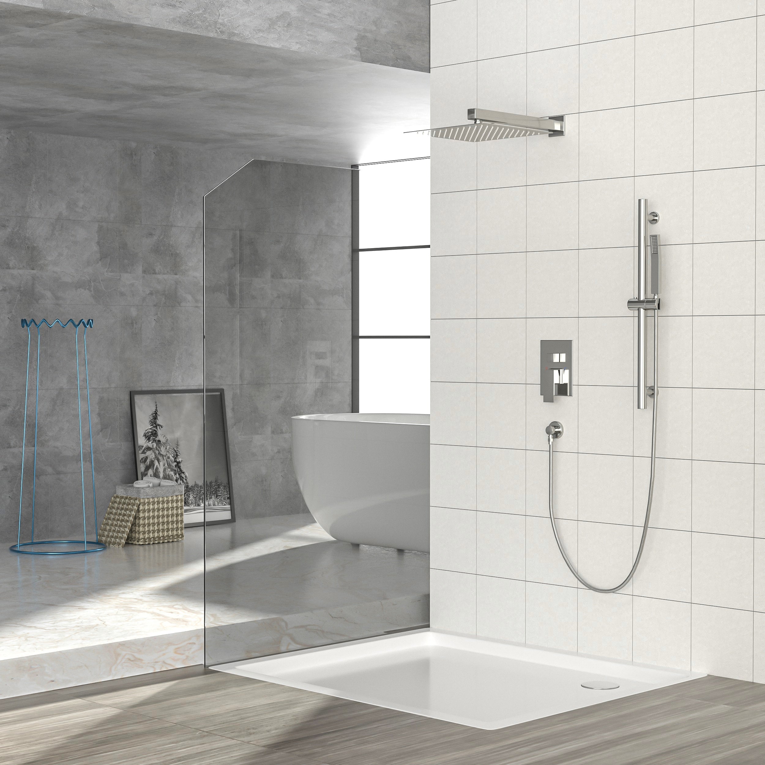 Brushed Nickel Shower System with Adjustable Slide Bar