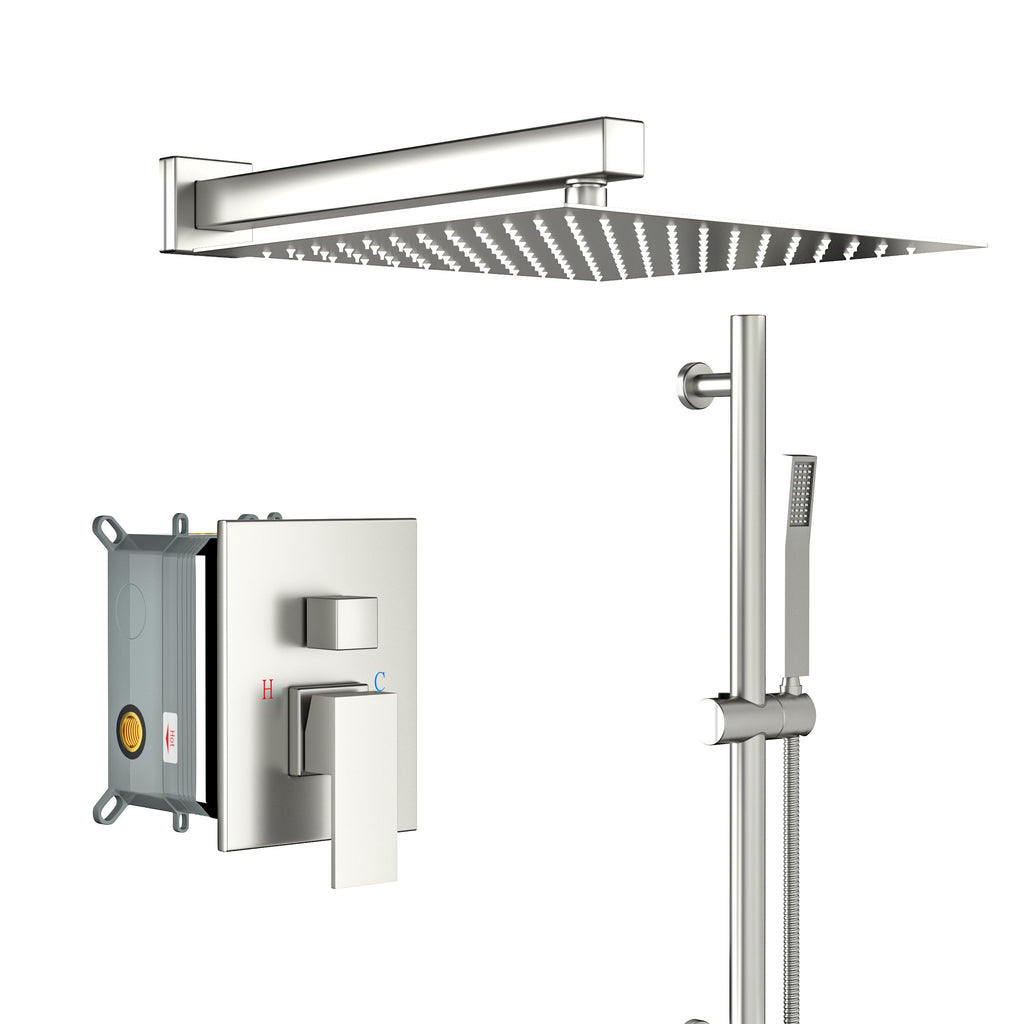 Brushed Nickel Shower System with Adjustable Slide Bar