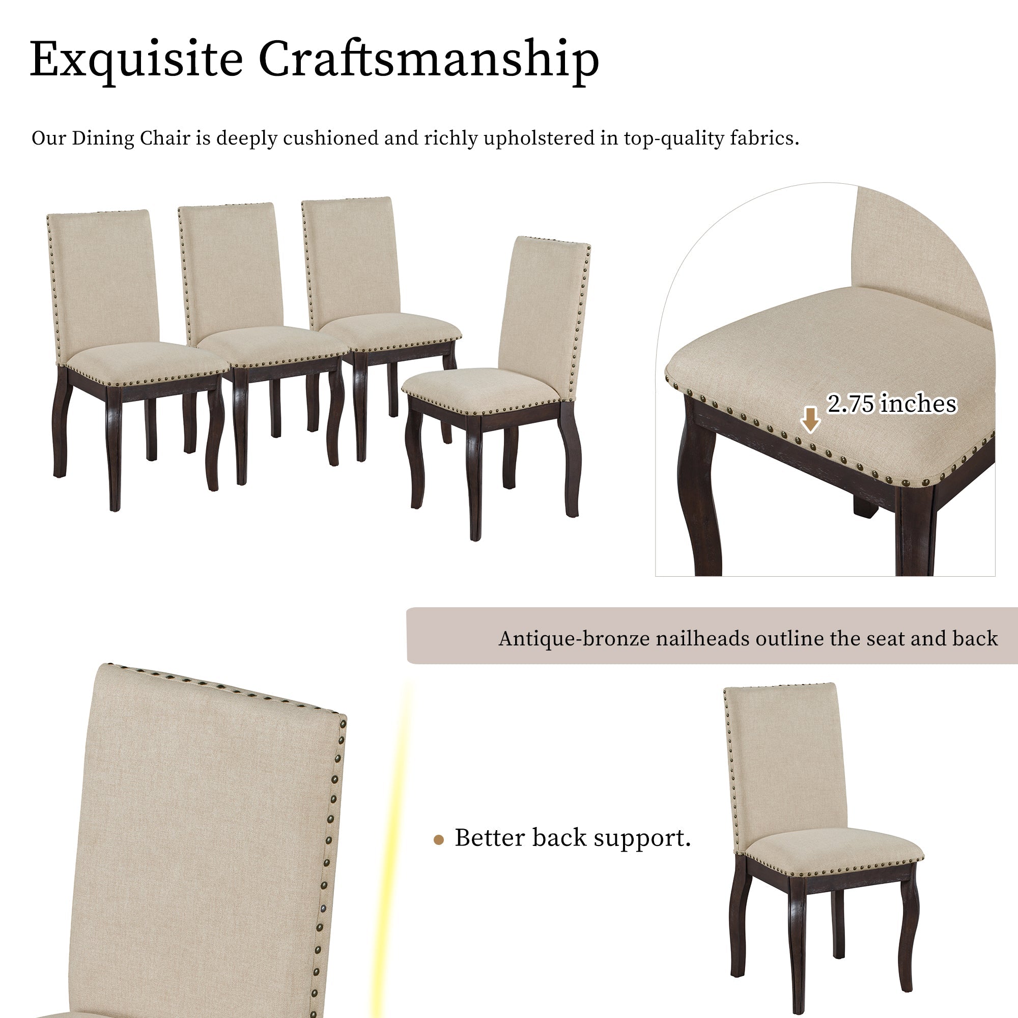 TREXM Set of 2 Dining Chairs with Nailhead in Espresso