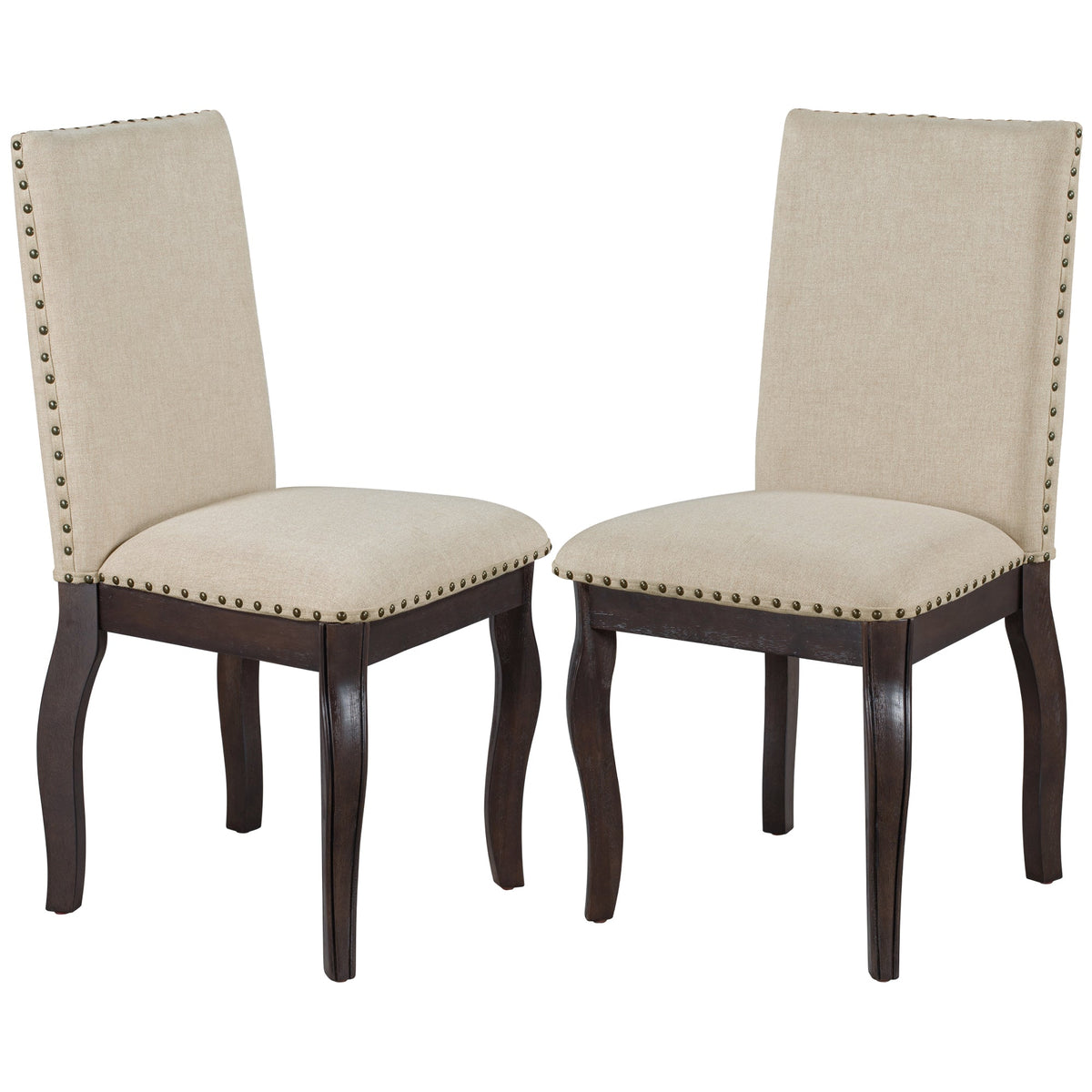 TREXM Set of 2 Dining Chairs with Nailhead in Espresso