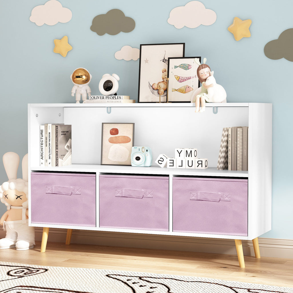 Kids Bookcase with Collapsible Fabric Drawers