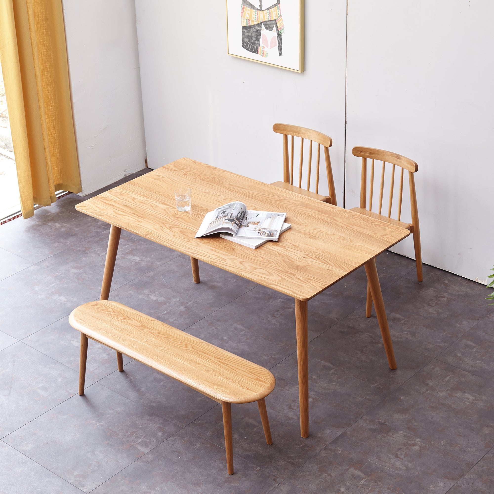 Natural Solid Oak Wood Dining Bench
