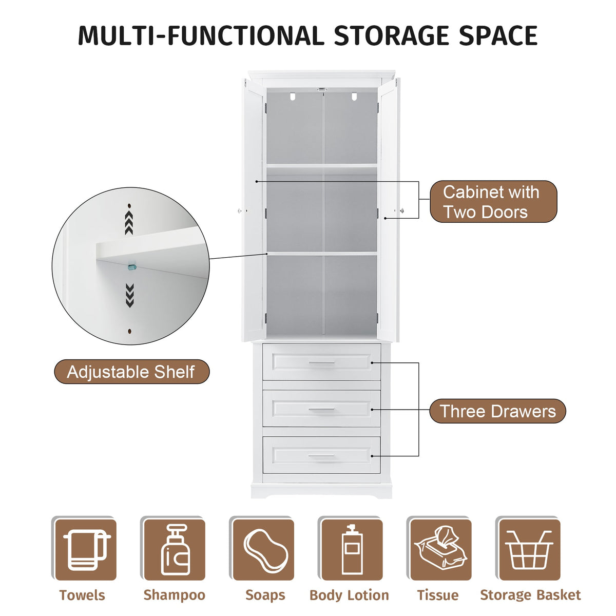Tall Storage Cabinet With Three Drawers