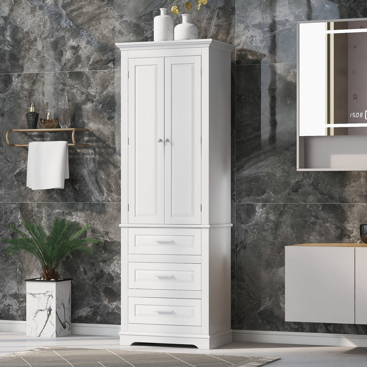 Tall Storage Cabinet With Three Drawers