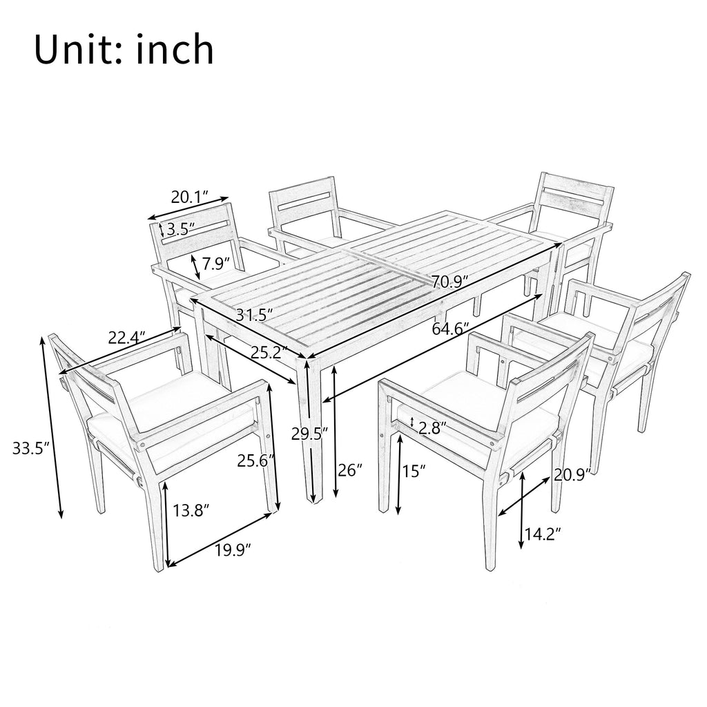 7-Piece Acacia Wood Outdoor Dining Set with Cushions