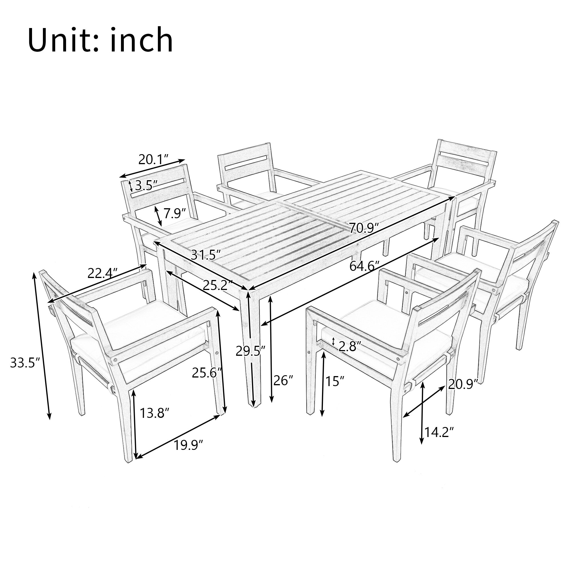 7-Piece Acacia Wood Outdoor Dining Set with Cushions