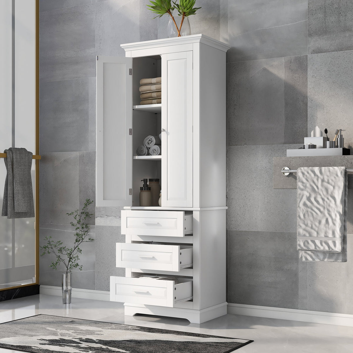 Tall Storage Cabinet With Three Drawers