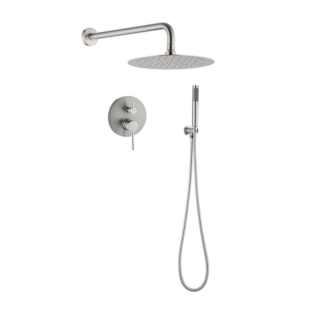 10" Brushed Nickel Round Rain Shower Head and Handheld Shower Head Set