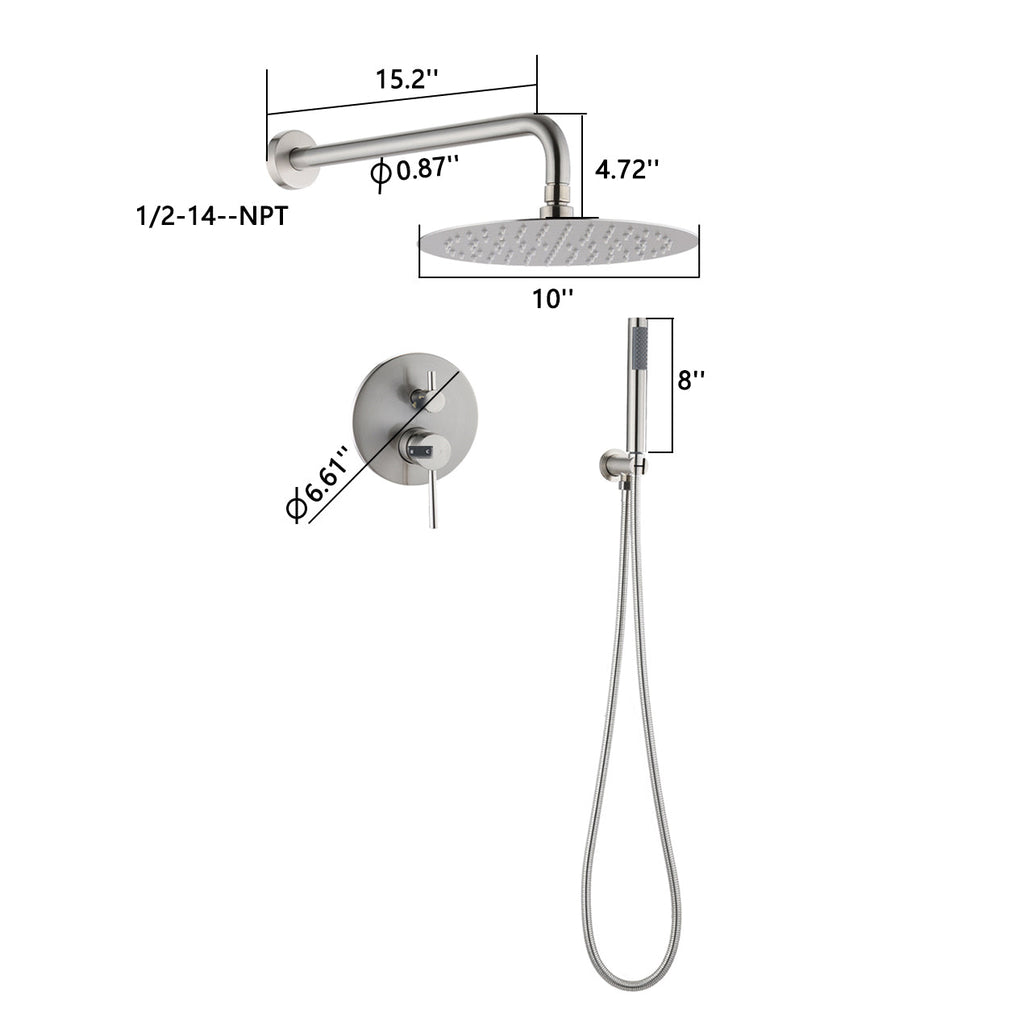 10" Brushed Nickel Round Rain Shower Head and Handheld Shower Head Set