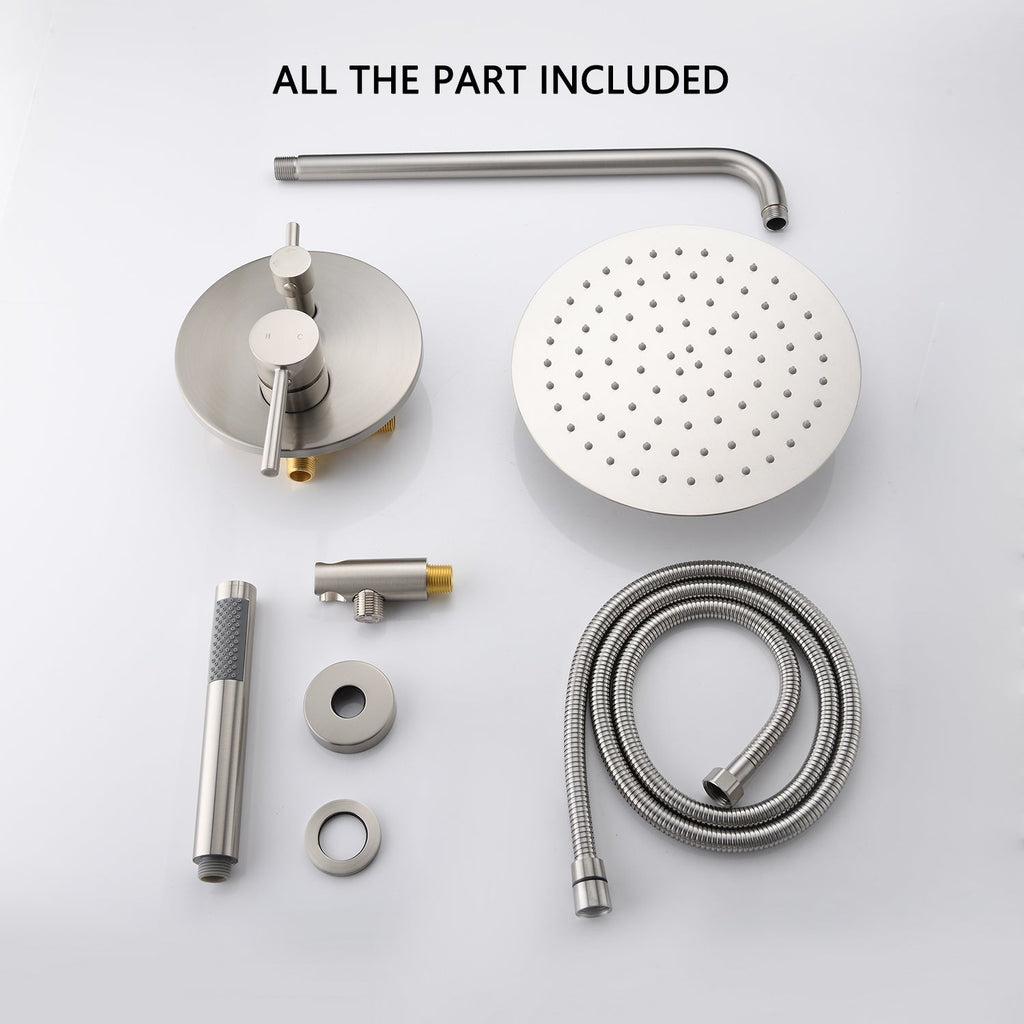 10" Brushed Nickel Round Rain Shower Head and Handheld Shower Head Set