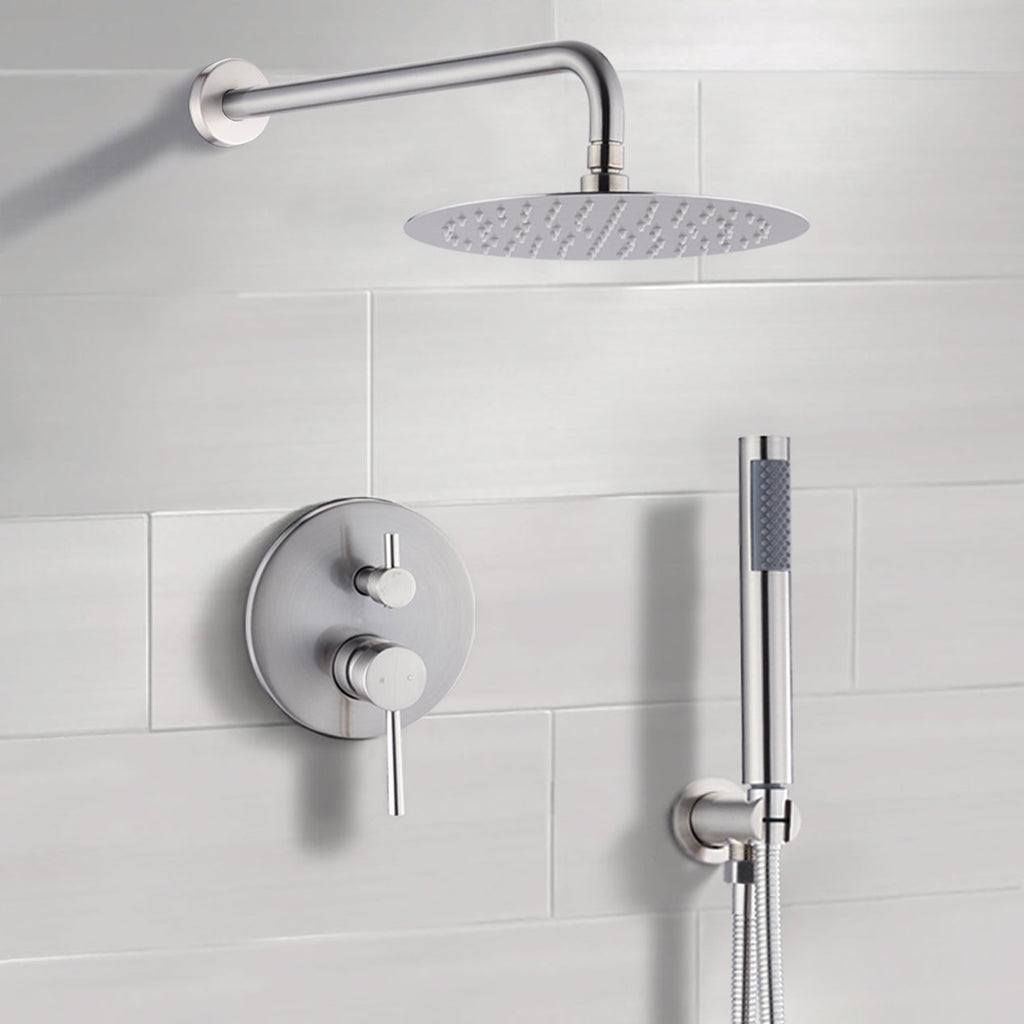 10" Brushed Nickel Round Rain Shower Head and Handheld Shower Head Set