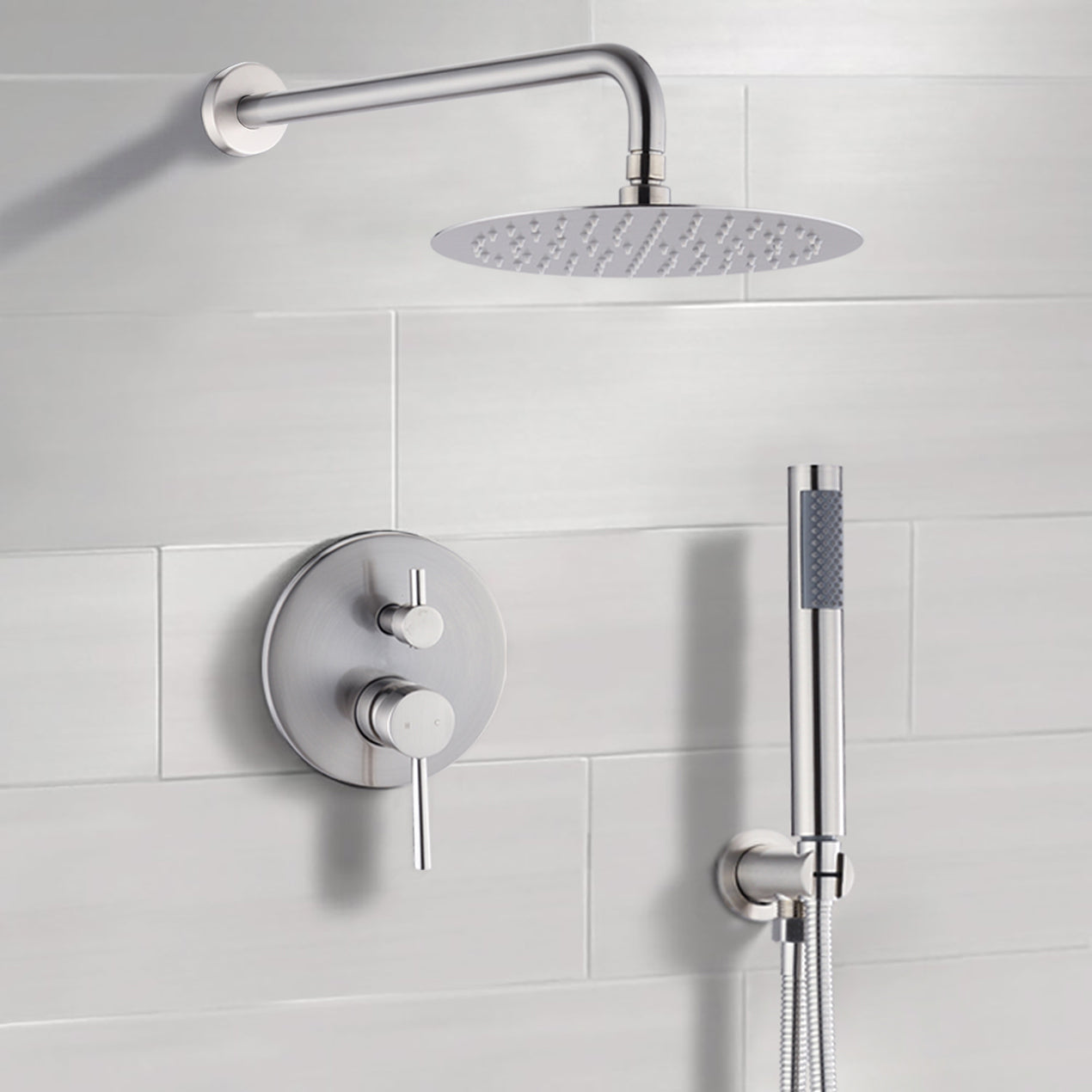 10" Brushed Nickel Round Rain Shower Head and Handheld Shower Head Set
