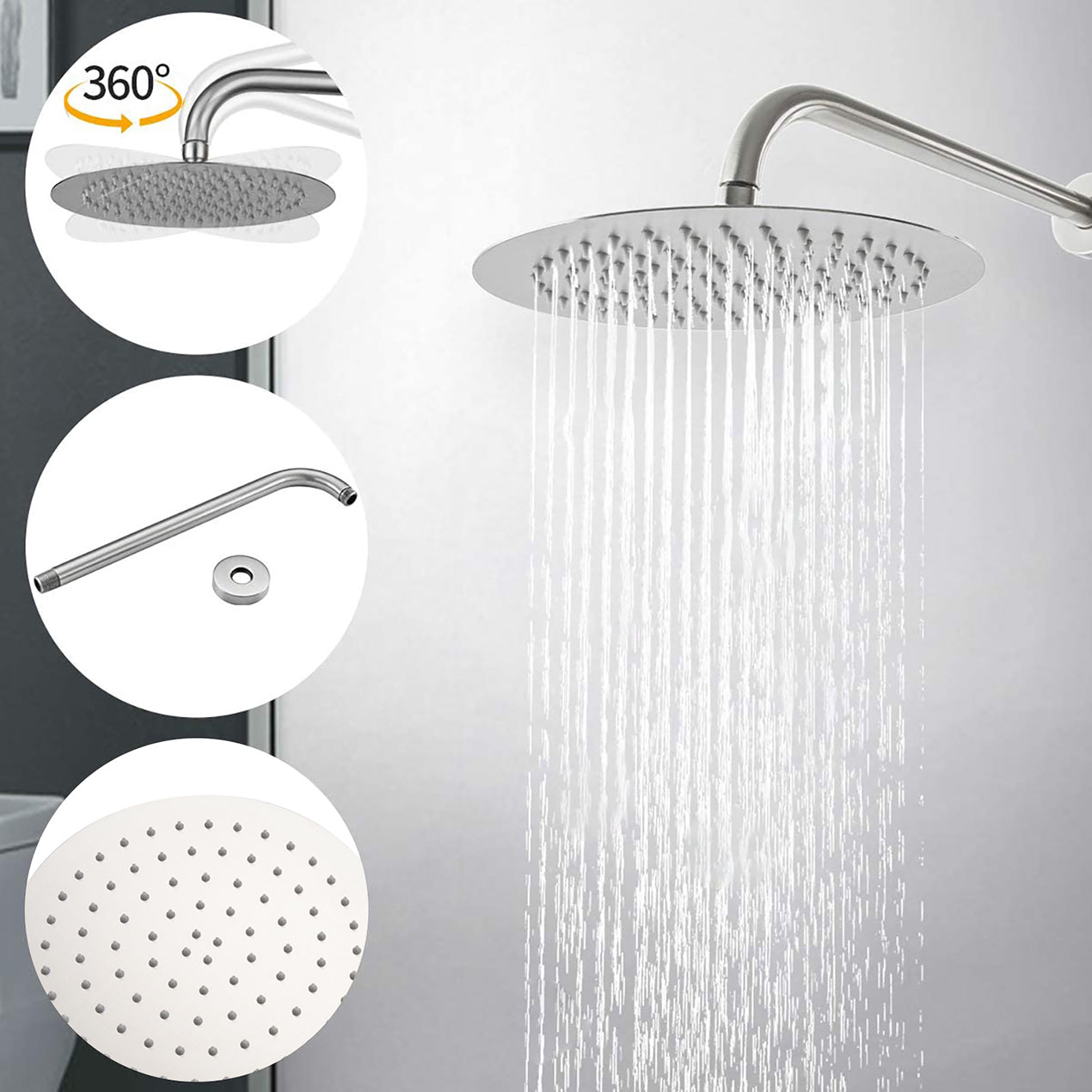 10" Brushed Nickel Round Rain Shower Head and Handheld Shower Head Set