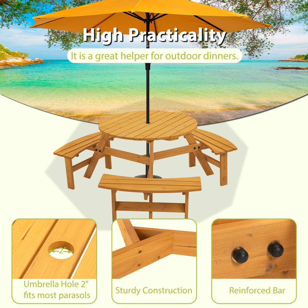 6-Person Circular Outdoor Wooden Picnic Table