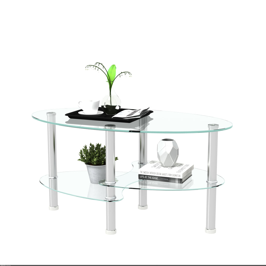 Transparent Oval Glass Coffee Table