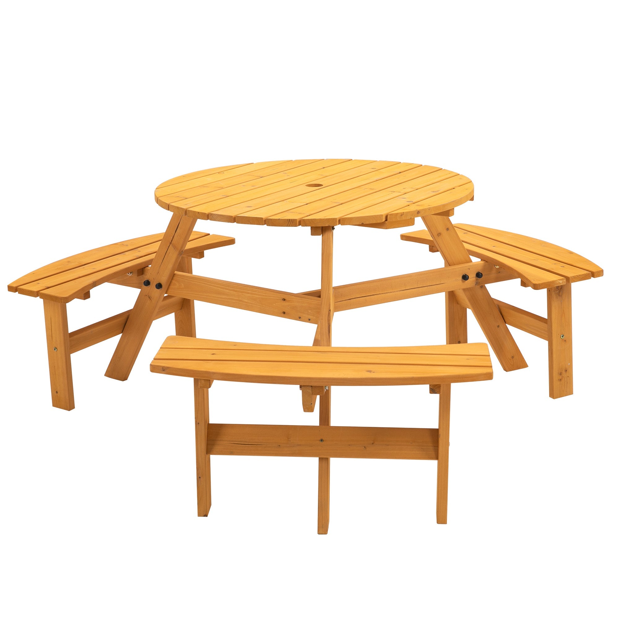 6-Person Circular Outdoor Wooden Picnic Table