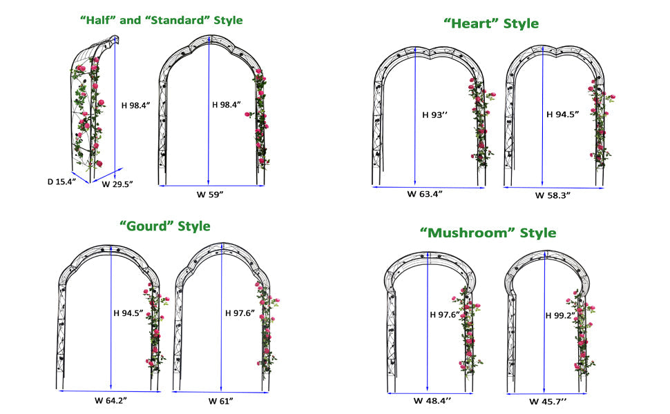 Metal Garden Arch with 8 Styles for Climbing Plants