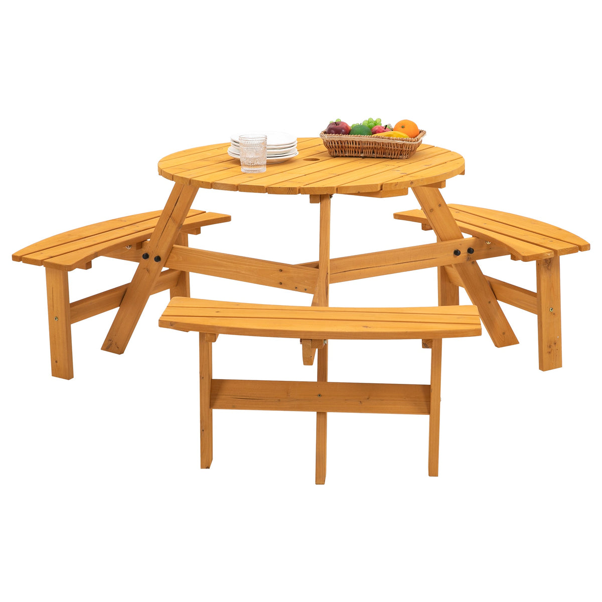 6-Person Circular Outdoor Wooden Picnic Table