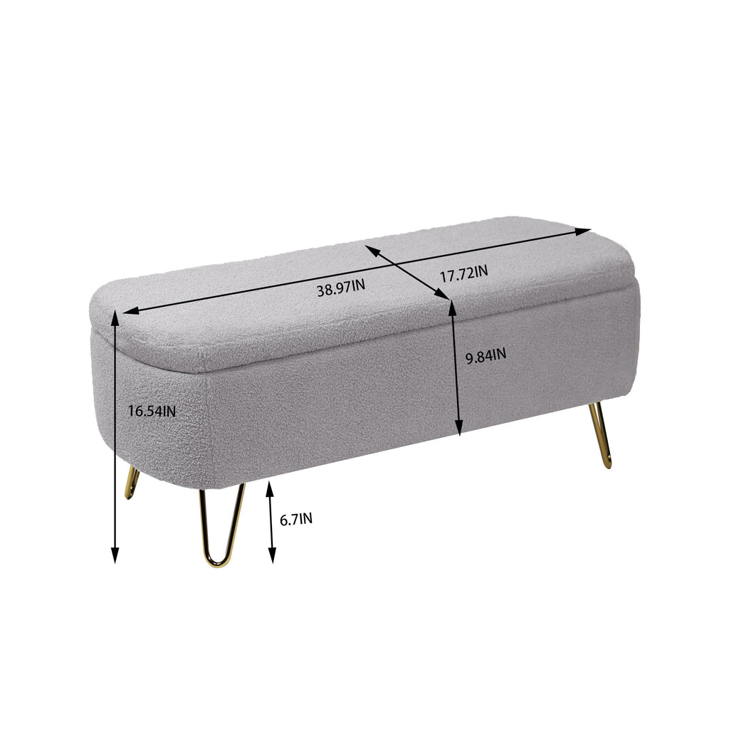 Grey Storage Ottoman Bench for End of Bed
