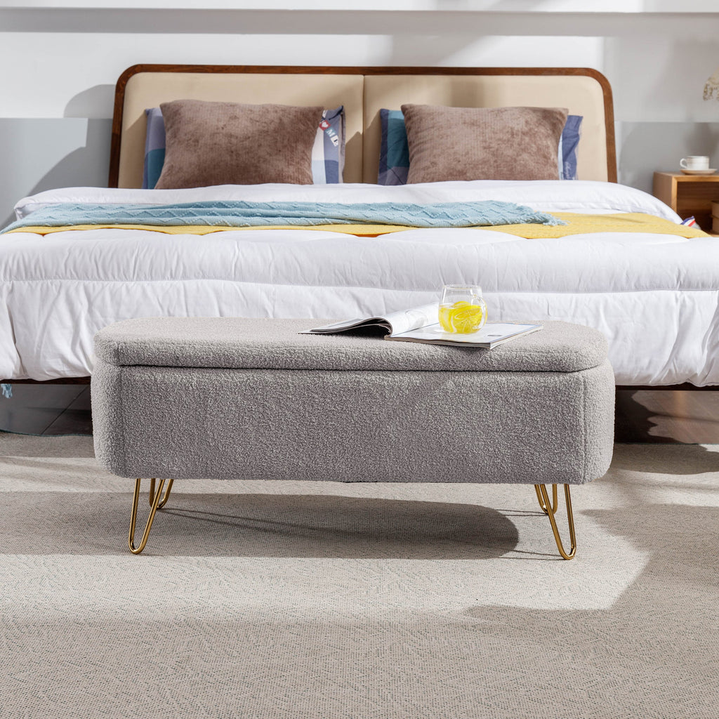 Grey Storage Ottoman Bench for End of Bed