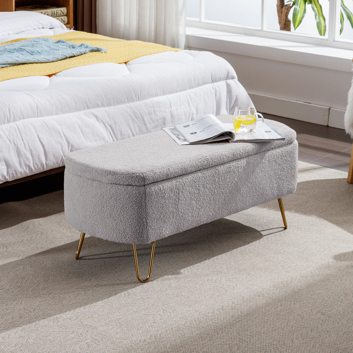Grey Storage Ottoman Bench for End of Bed