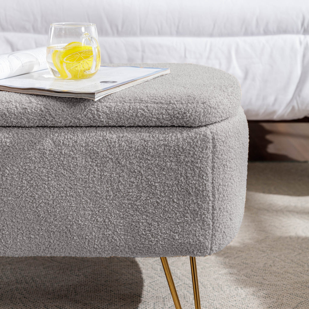 Grey Storage Ottoman Bench for End of Bed
