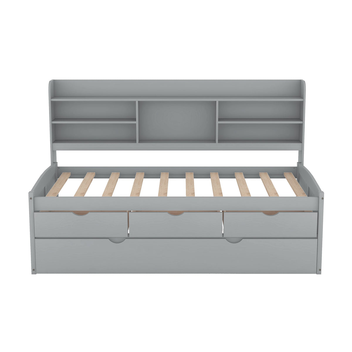 Twin Size Wooden Captain Bed with Built-in Bookshelves