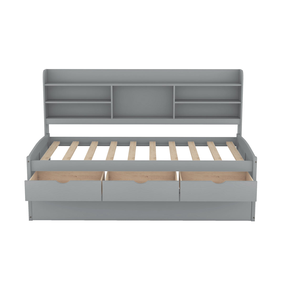 Twin Size Wooden Captain Bed with Built-in Bookshelves