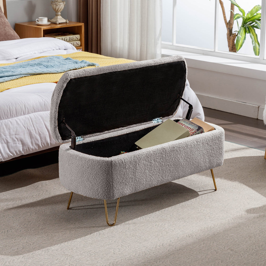 Grey Storage Ottoman Bench for End of Bed