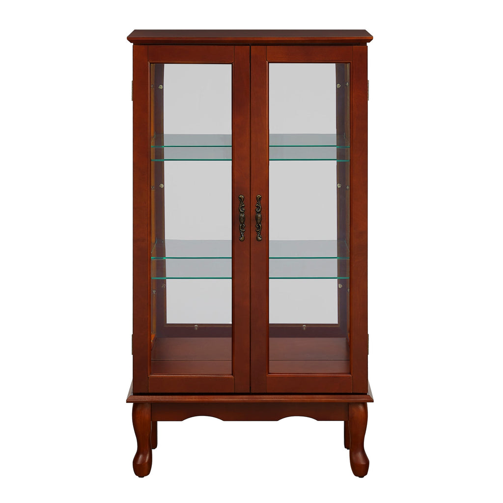 Lighted Cherry Curio Cabinet with Adjustable Shelves