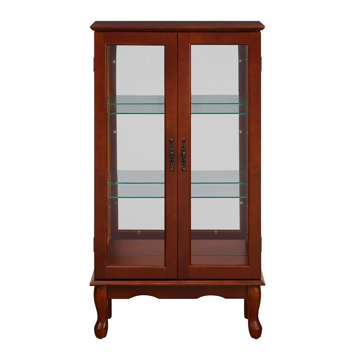 Lighted Cherry Curio Cabinet with Adjustable Shelves