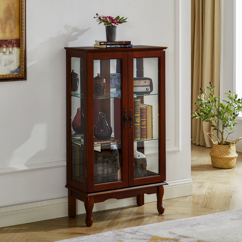 Lighted Cherry Curio Cabinet with Adjustable Shelves
