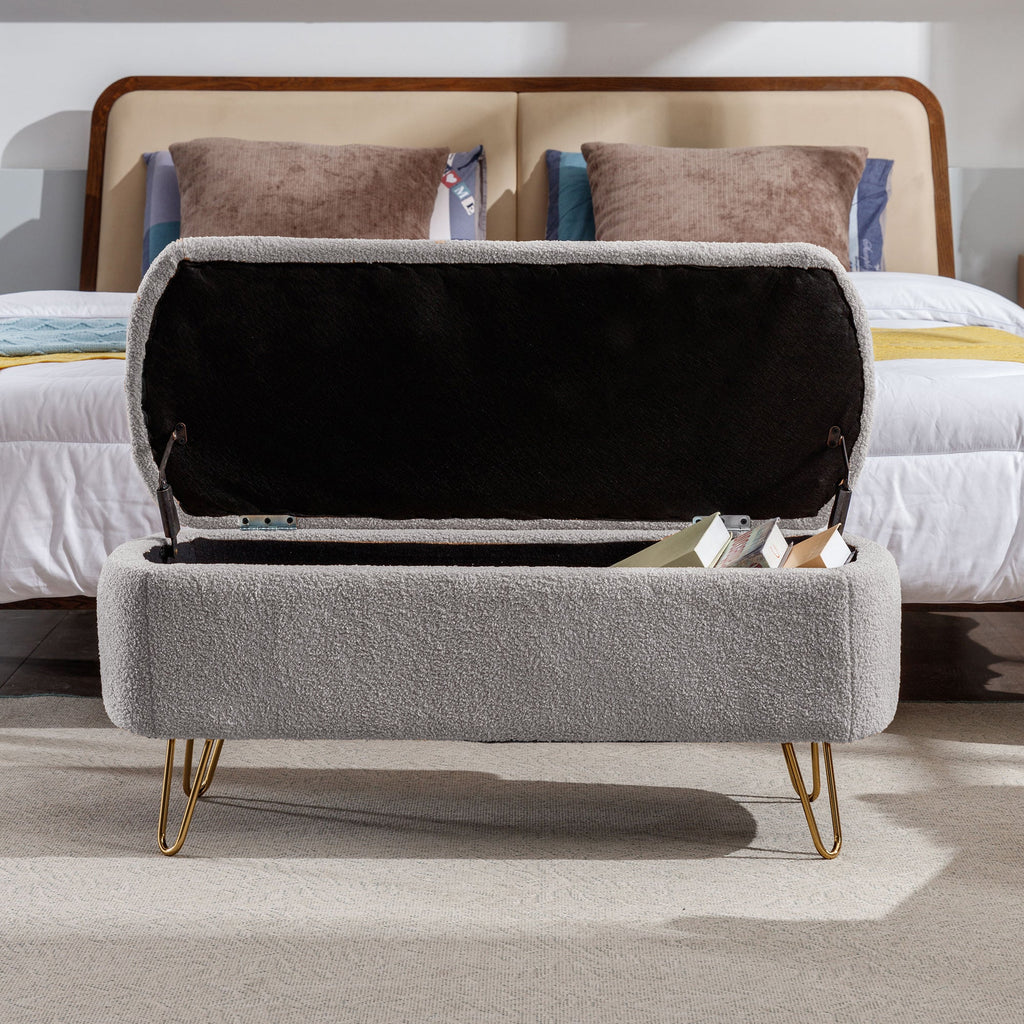 Grey Storage Ottoman Bench for End of Bed