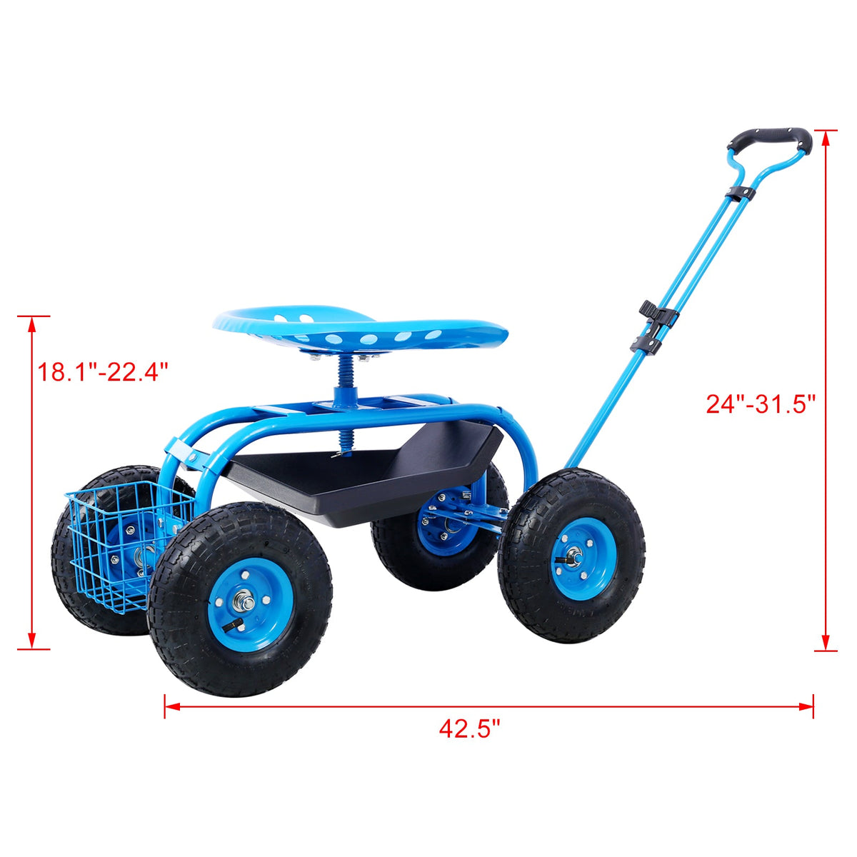 Rolling Garden Scooter Garden Cart Seat with Wheels and Tool Tray
