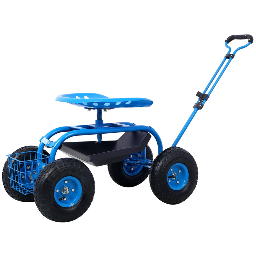 Rolling Garden Scooter Garden Cart Seat with Wheels and Tool Tray