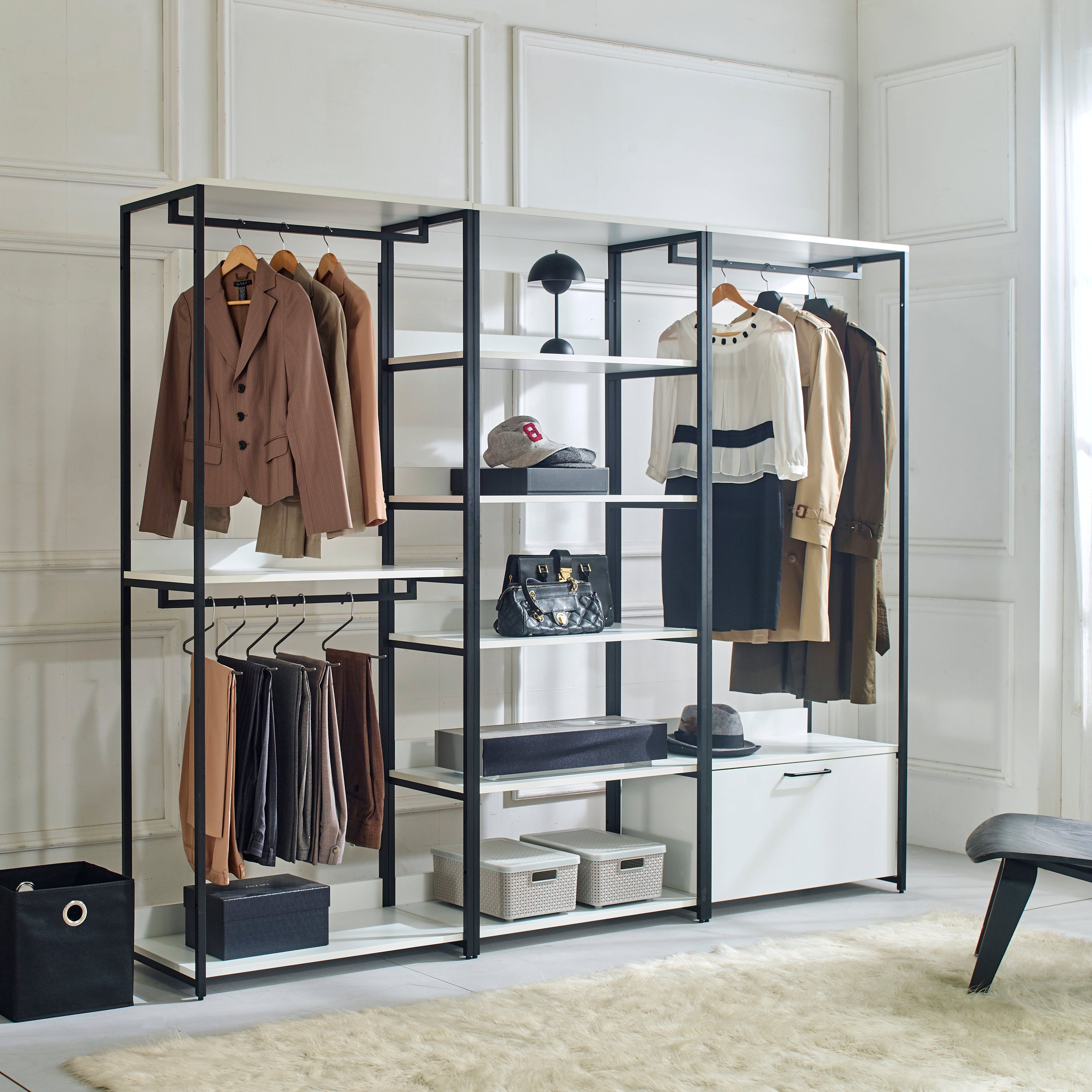 Fiona Wood and Metal Walk-in Closet with One Drawer